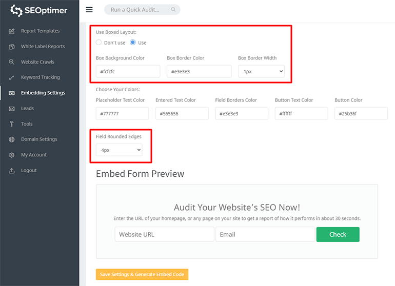 Embed form layout